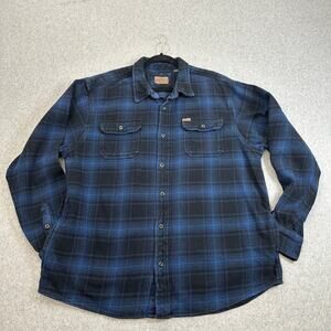 Orvis Shacket Mens 2XL Blue Black Plaid Pockets Heavy Flannel Button Up Outdoor